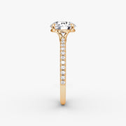 Round Cut - Pave Band - Classic Engagement Ring- 18 K Gold